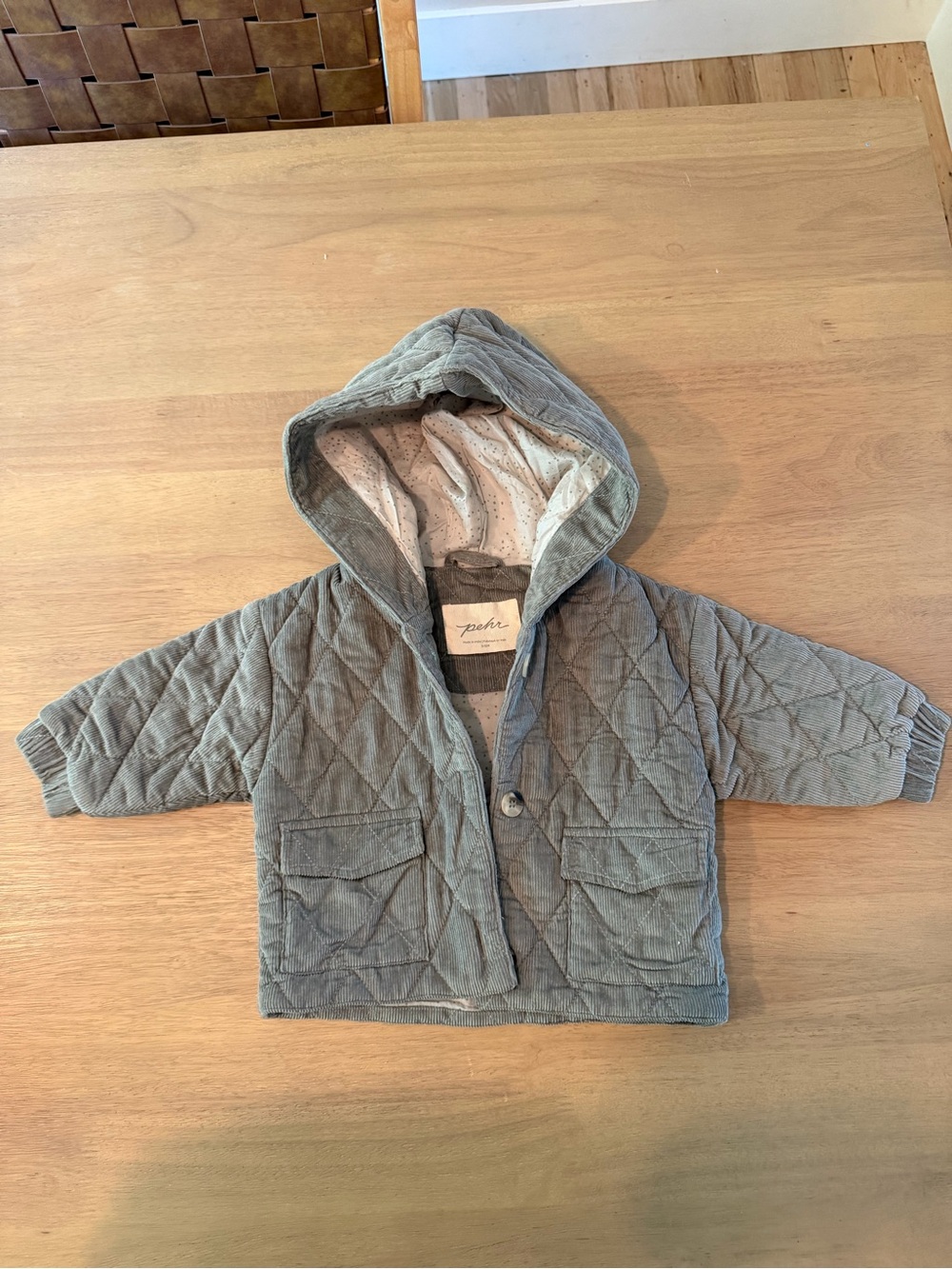 Pehr Corduroy Quilted Hooded Jacket in Sage Green